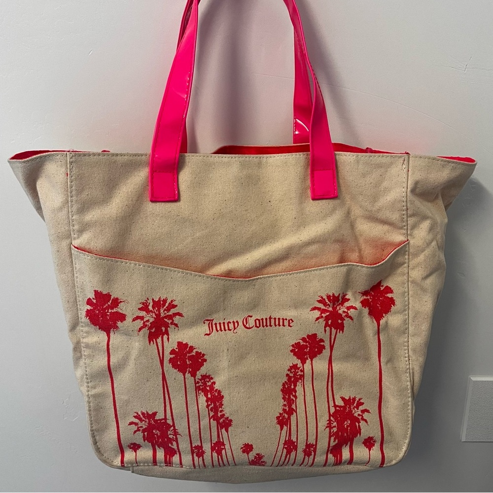 Juicy Couture Y2K Canvas Palm Trees Beach Tote Bag
